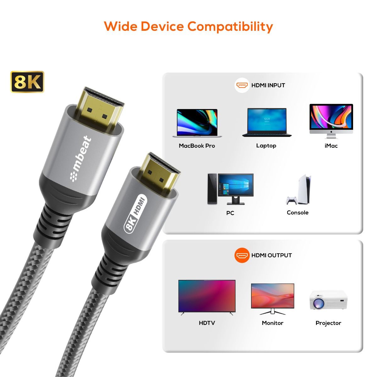 mbeat Tough Link 1.5m Certified 8K HDMI Cable - Space Grey