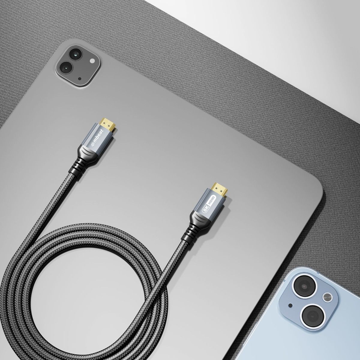 mbeat Tough Link 1.5m Certified 8K HDMI Cable - Space Grey