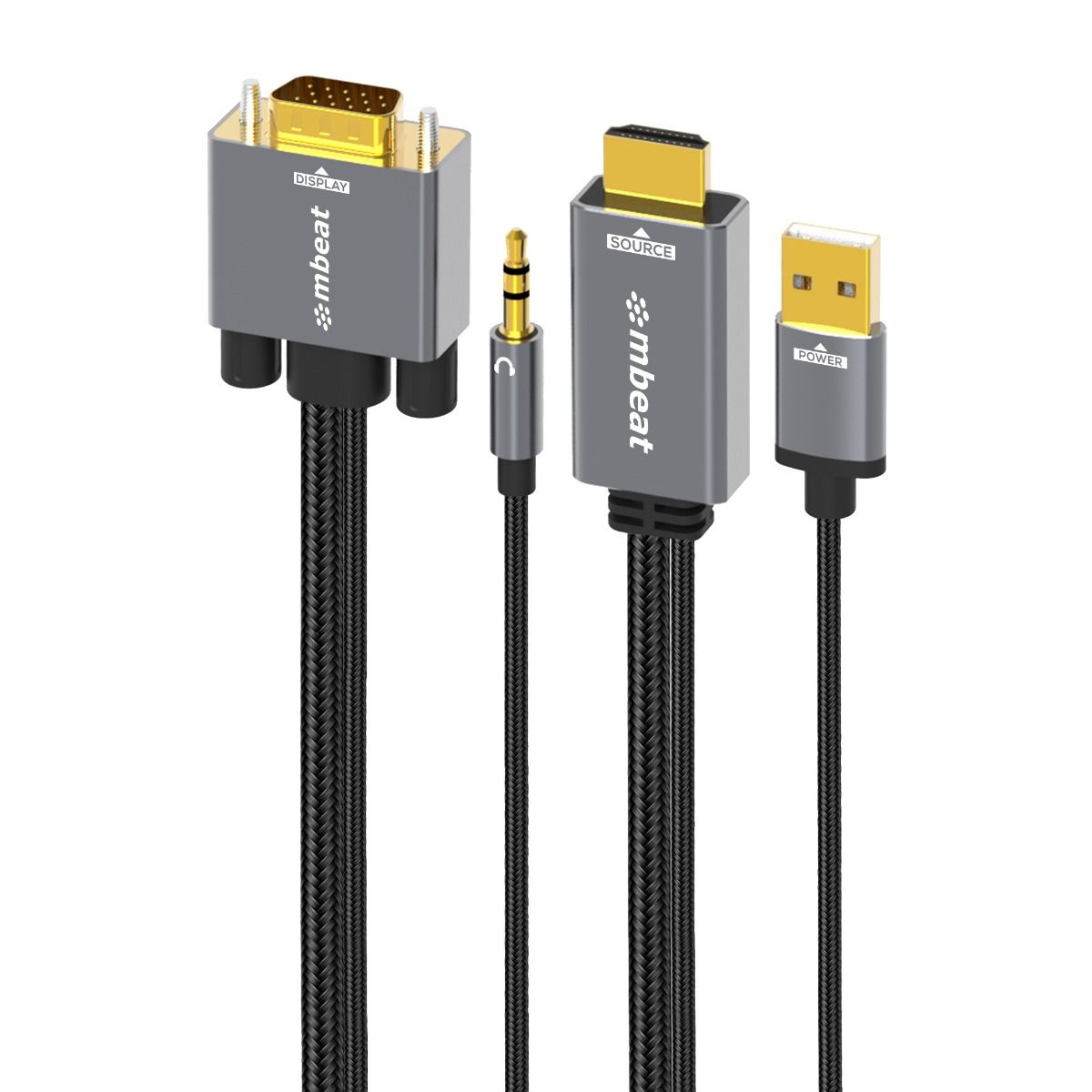 mbeat Tough Link 1.8m HDMI to VGA Cable with USB Power &amp; 3.5mm Audio