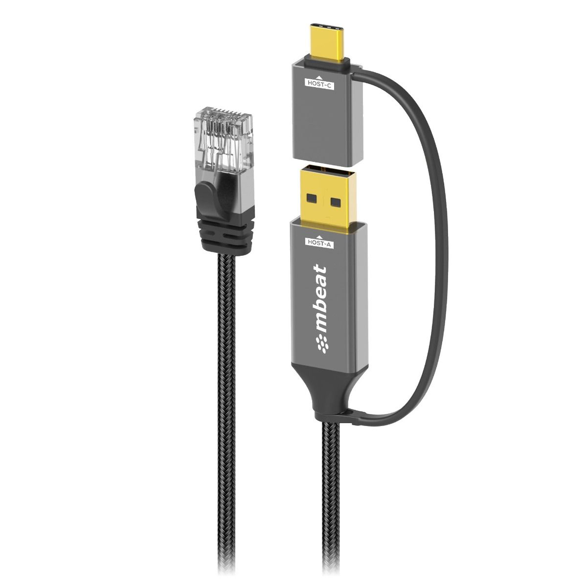 mbeat Tough Link 3m USB & USB-C to RJ45 Ethernet Cable - Space Grey