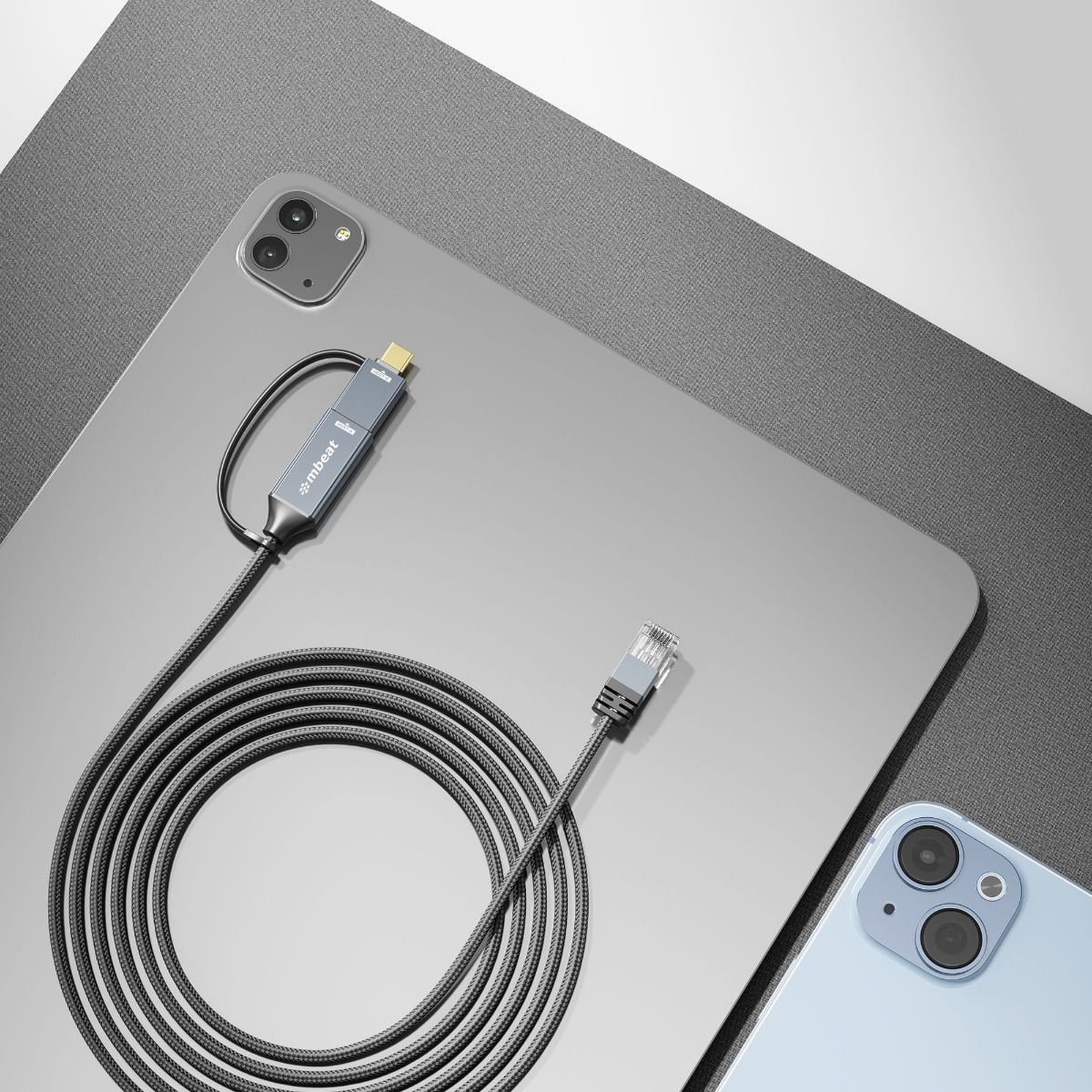 mbeat Tough Link 3m USB & USB-C to RJ45 Ethernet Cable - Space Grey