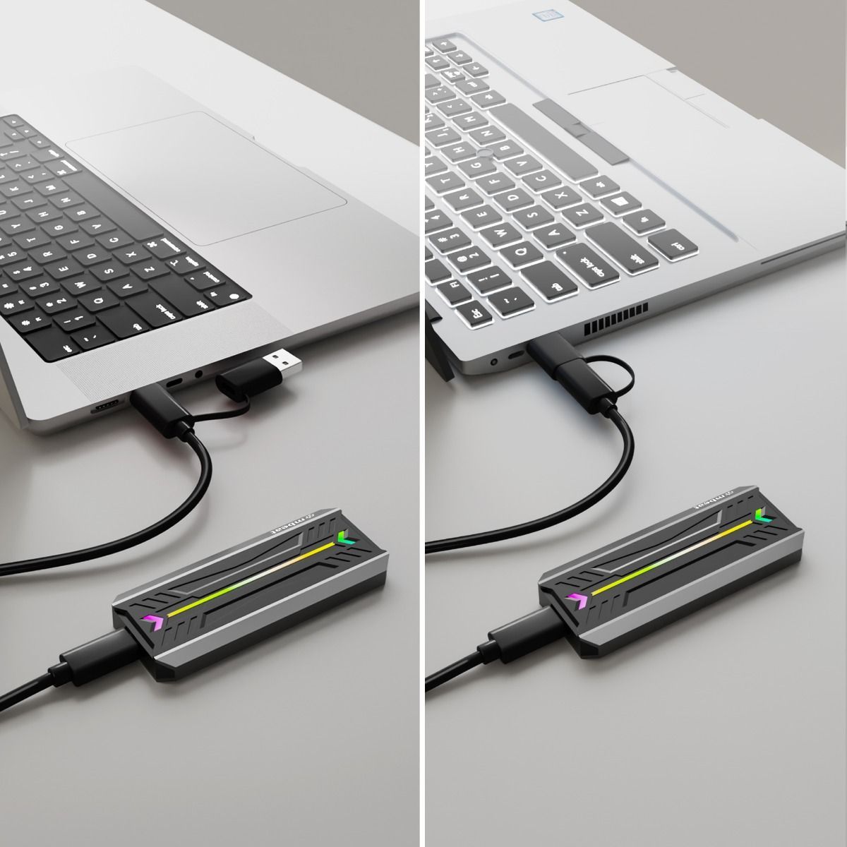 mbeat USB-C/A 10Gbps RGB M.2 NVMe & SATA SSD Enclosure