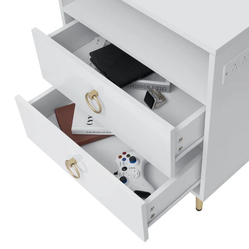 Amelia Modern LED Bedside table with USB and power socket white x 2