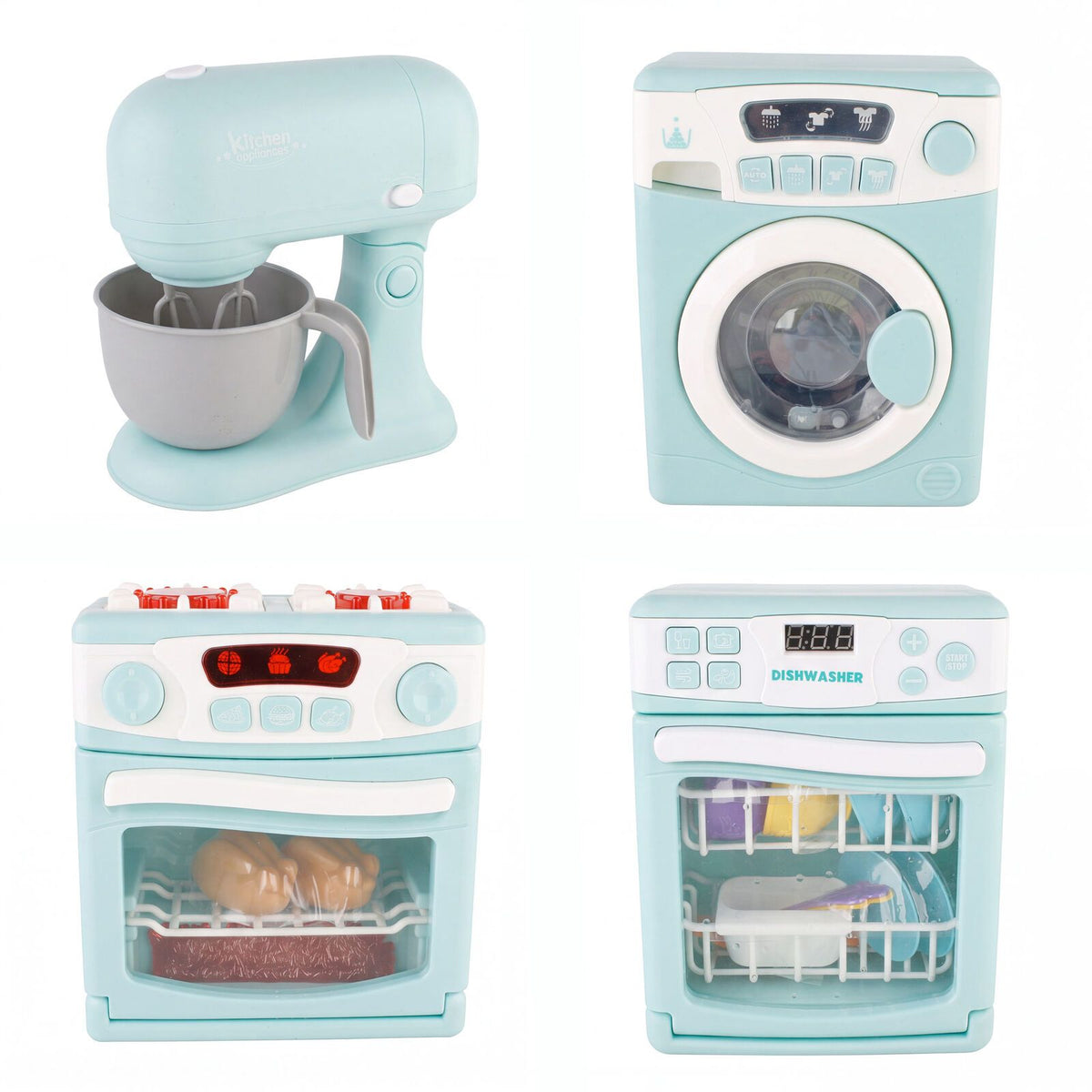 4 Piece Home Appliance Toy Mixer, Washing Machine, Oven &amp; Dishwasher, With Lights &amp; Sound