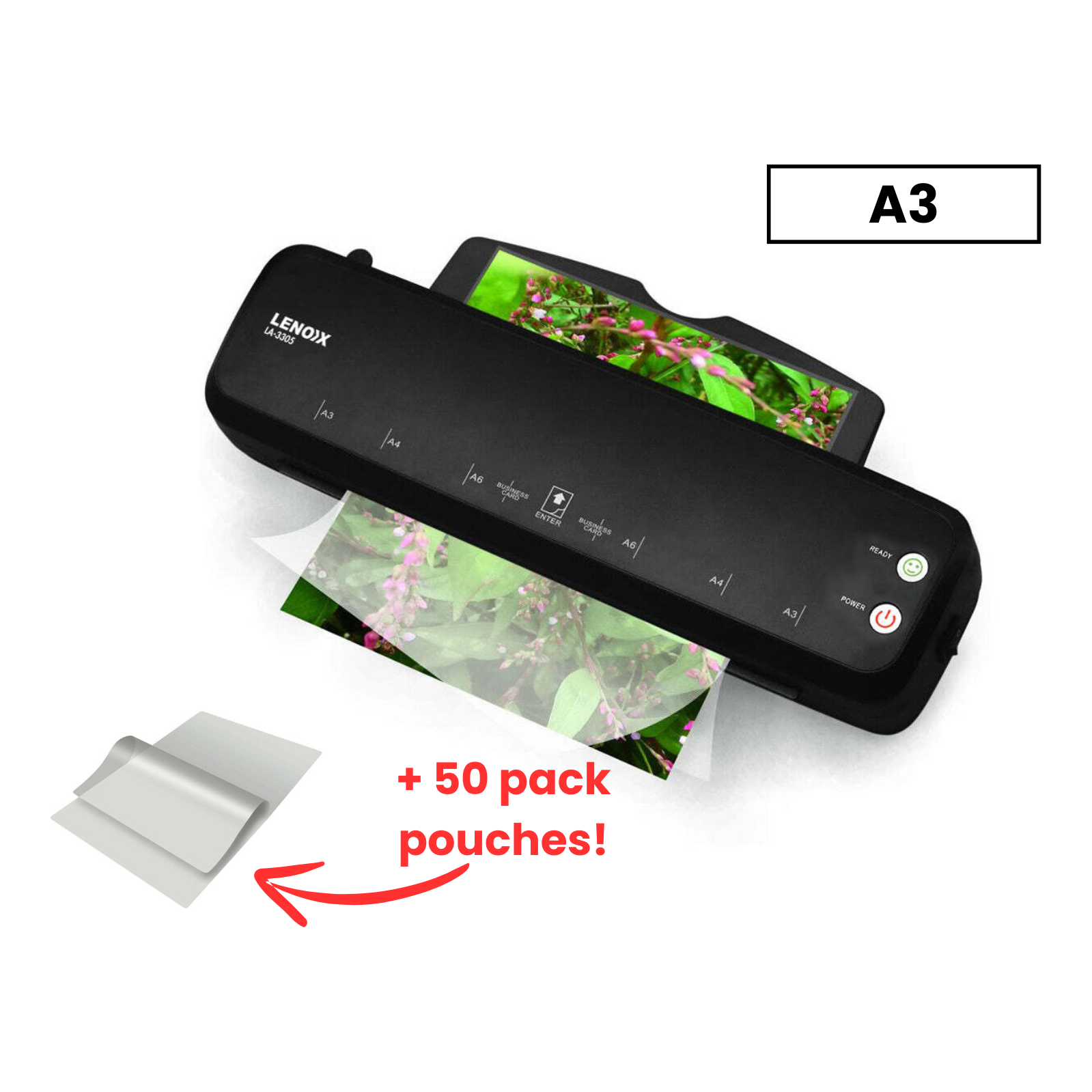 Hot Paper Laminator 350W for 80-100 Microns with 50 A3 Laminating Pouches