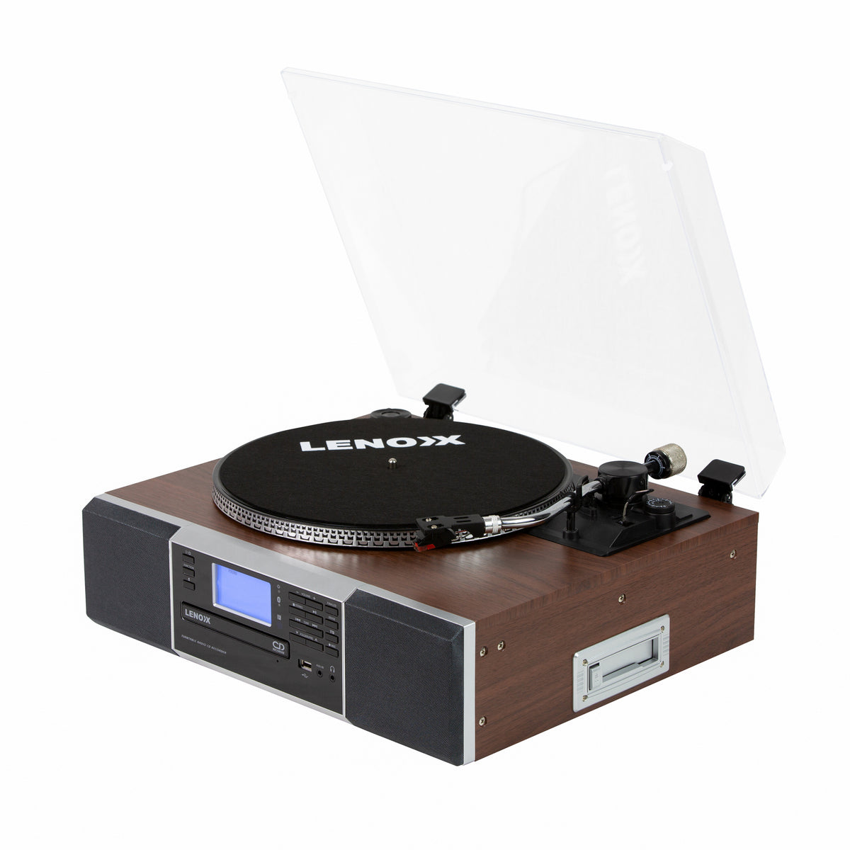 Vinyl Turntable Speaker with Bluetooth: Radio, CDs, Records, AUX &amp; More