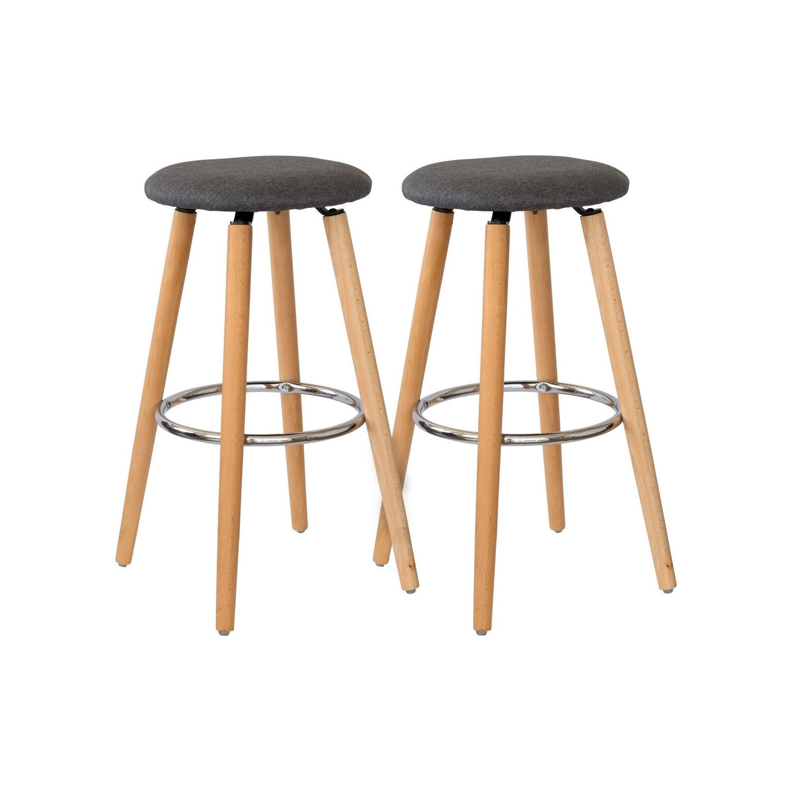 2 Cotton/Steel Modern Padded Barstools (Grey/Wood)