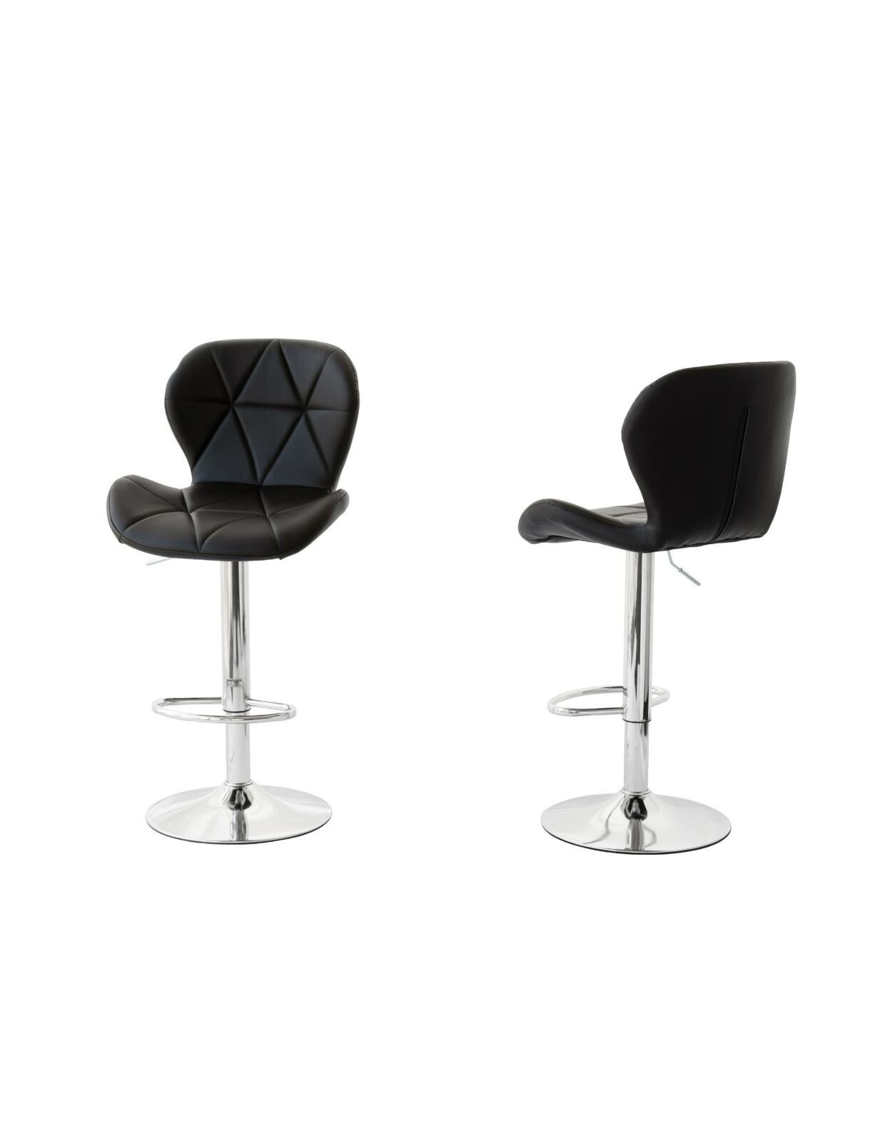 2 Comfortable Bar Stools (Black) w/ Adjustable Height, 90-112cm
