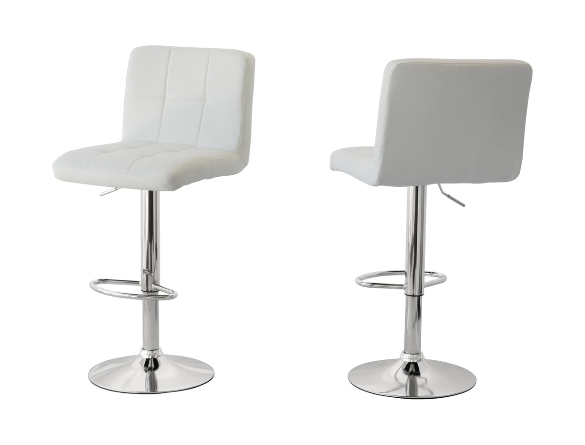2 Tall Back Padded Leather Barstools (White), 90-110cm