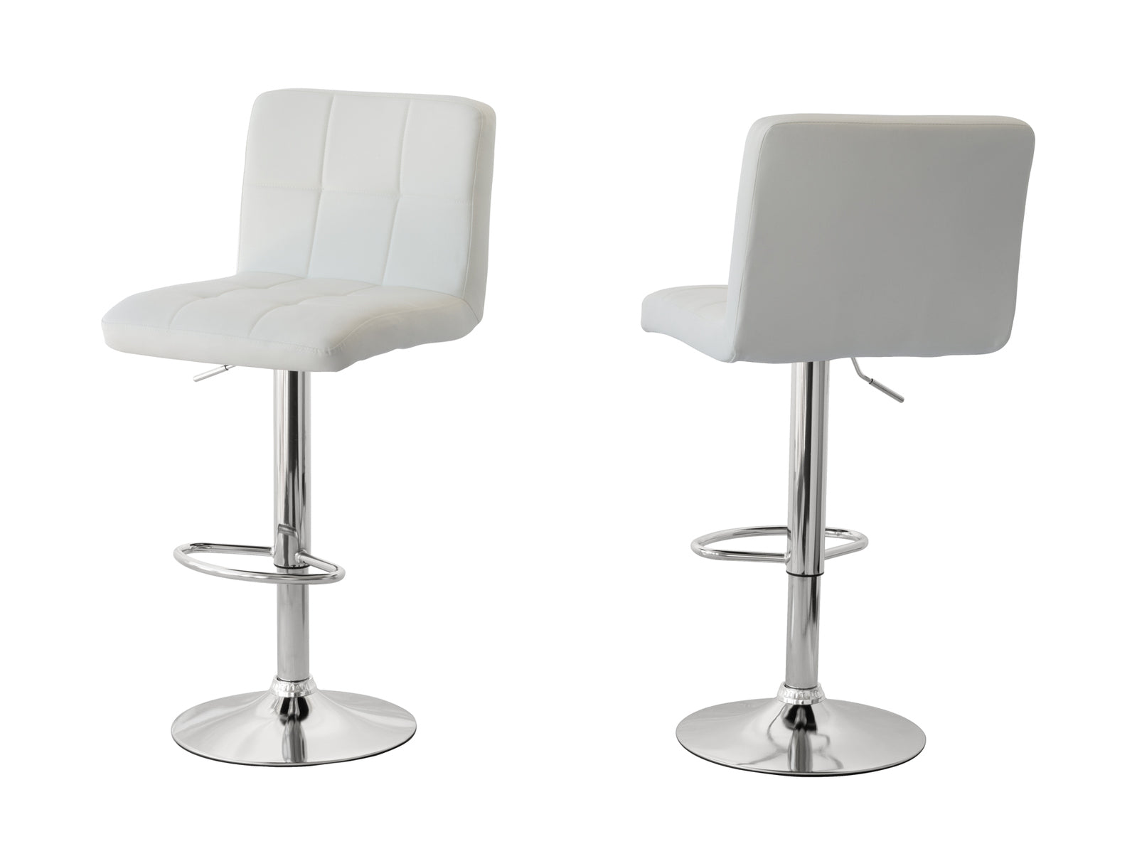 2 Tall Back Padded Leather Barstools (White), 90-110cm