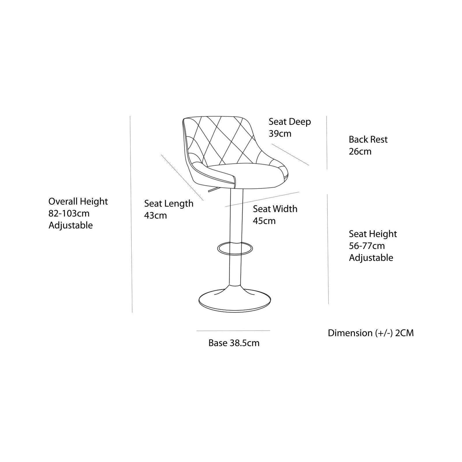 2 Diamond Style Padded Leather Barstools (Black) w/ Adjustable Height