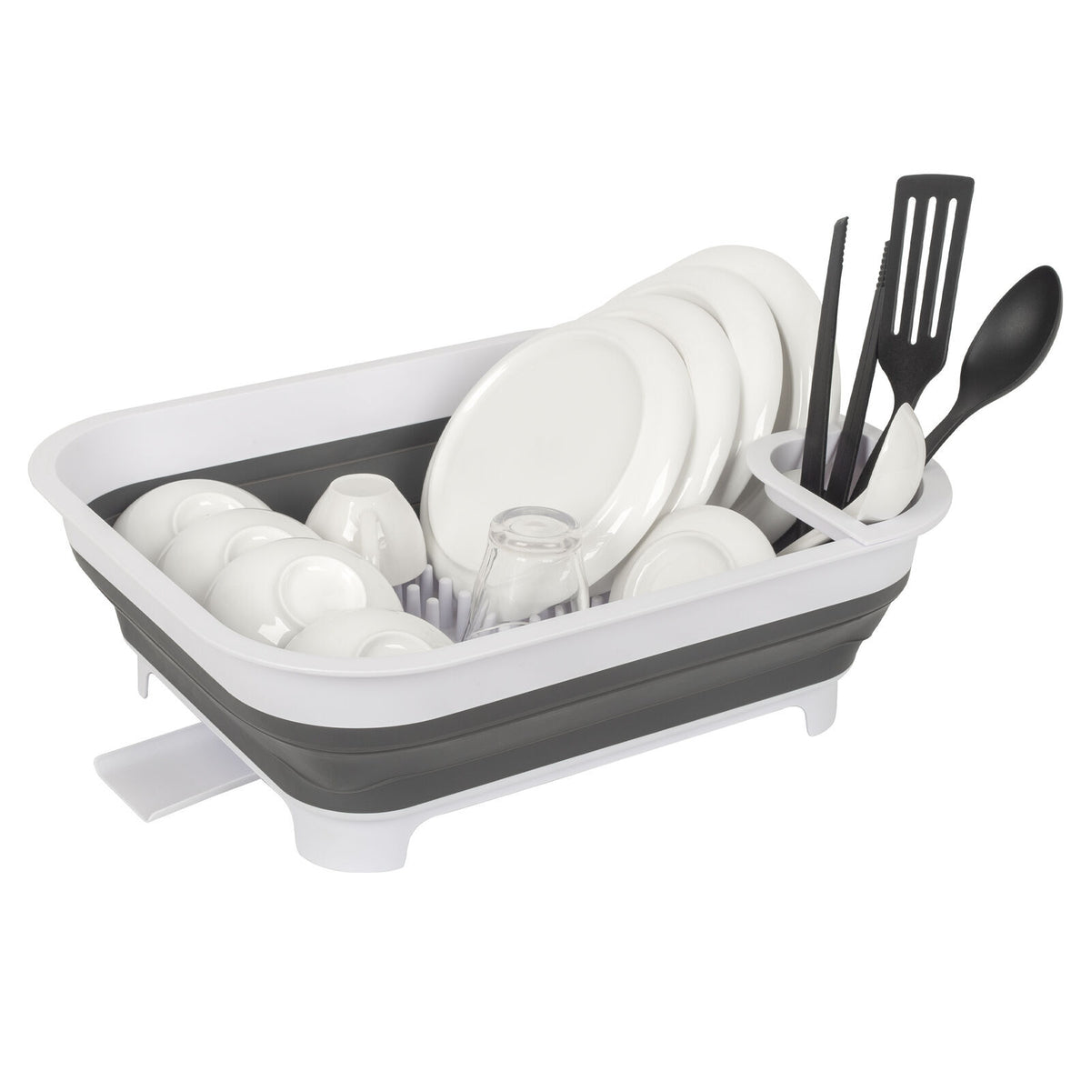 Collapsible Dish Rack with Utensil Section Space-Saving Drying Rack for Compact Kitchens & Camping