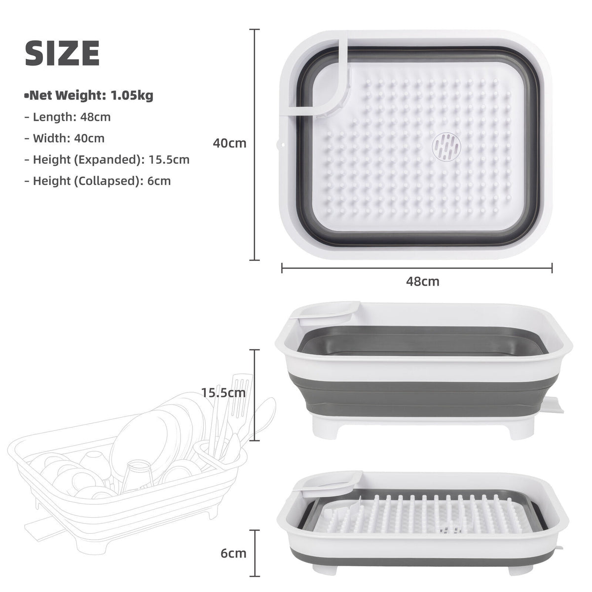 Collapsible Dish Rack with Utensil Section Space-Saving Drying Rack for Compact Kitchens & Camping