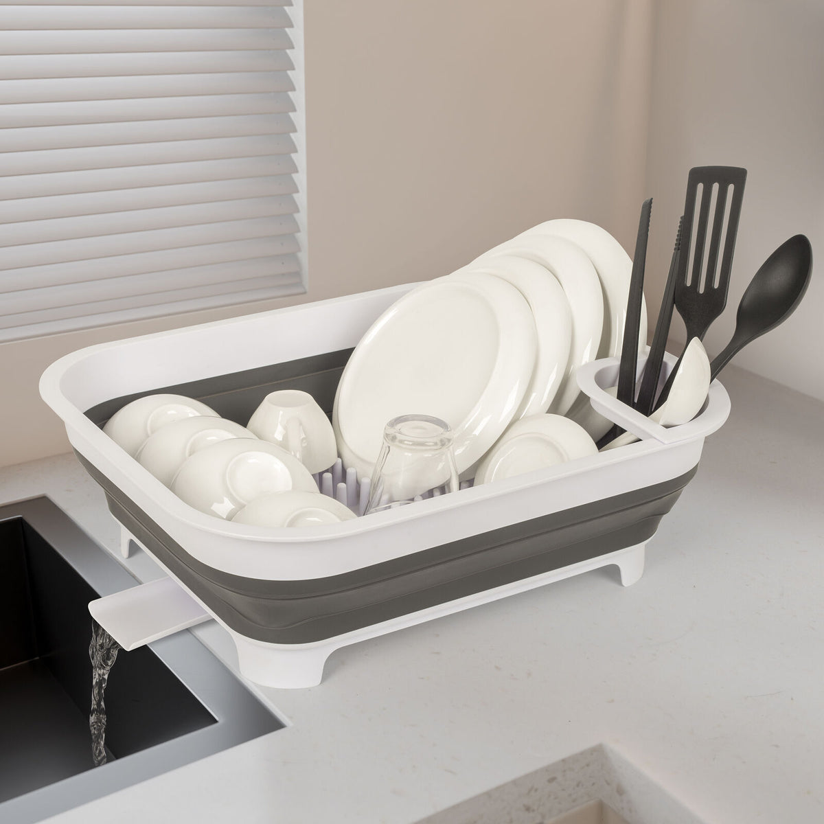 Collapsible Dish Rack with Utensil Section Space-Saving Drying Rack for Compact Kitchens & Camping