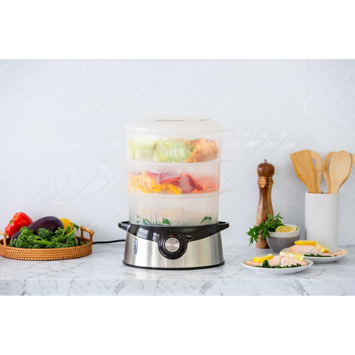3 Tier Food Steamer with Stainless Steel Base