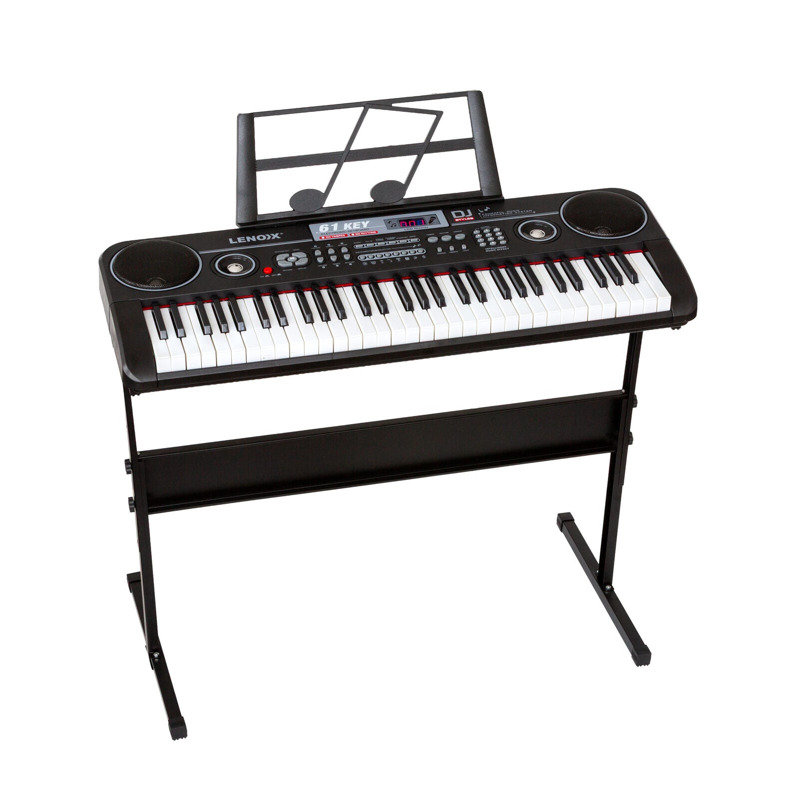 61-Key Electronic Learning Piano Keyboard, Light-Up Keys, LCD Display, with Music Stand Holder