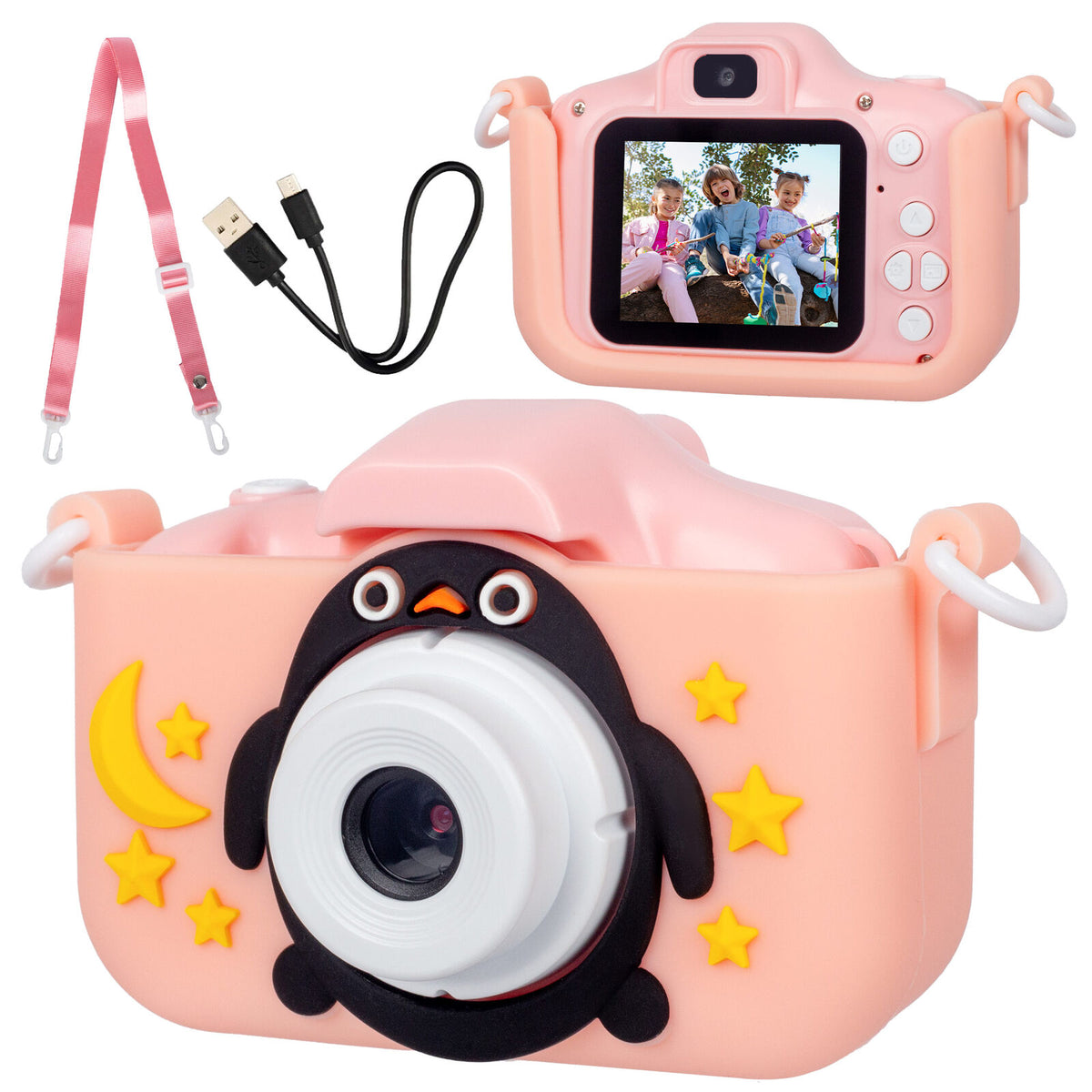 Kids Digital Dual Lens Camera, 4x Zoom and HD Video Recording (Pink)