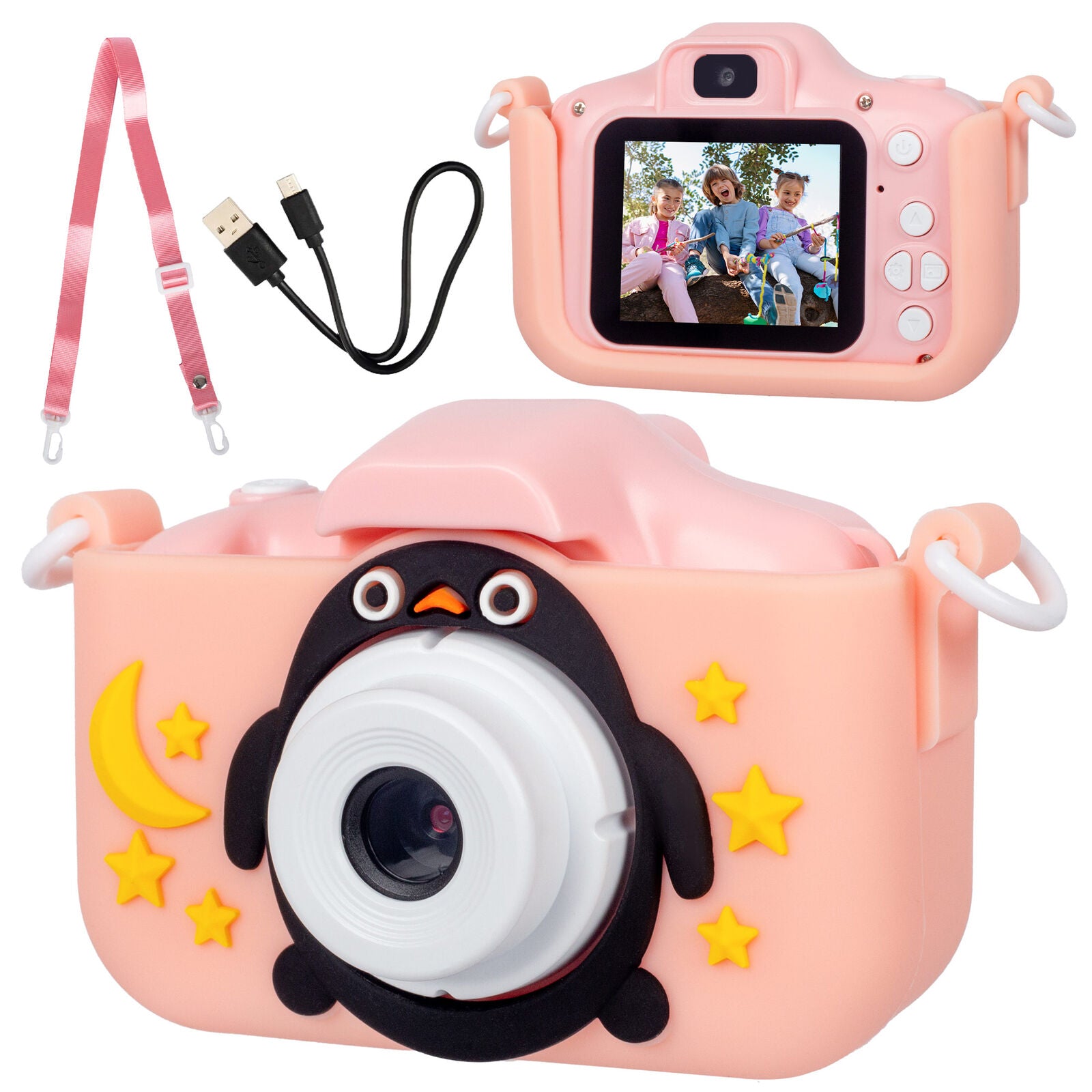 Kids Digital Dual Lens Camera, 4x Zoom and HD Video Recording (Pink)