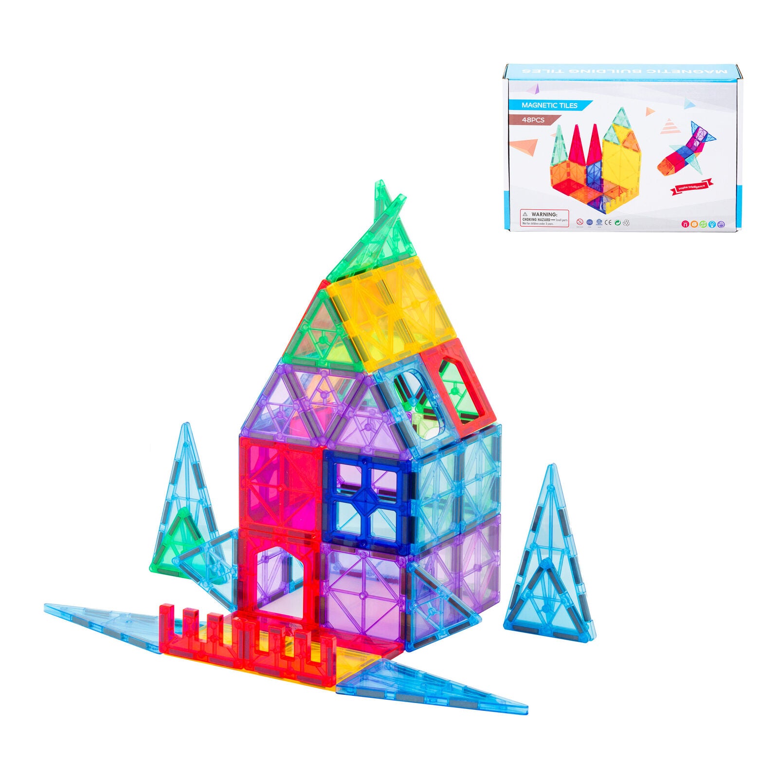 48 Pcs non-toxic STEM Educational, Durable Magnetic Tiles/Puzzle with Storage Bag