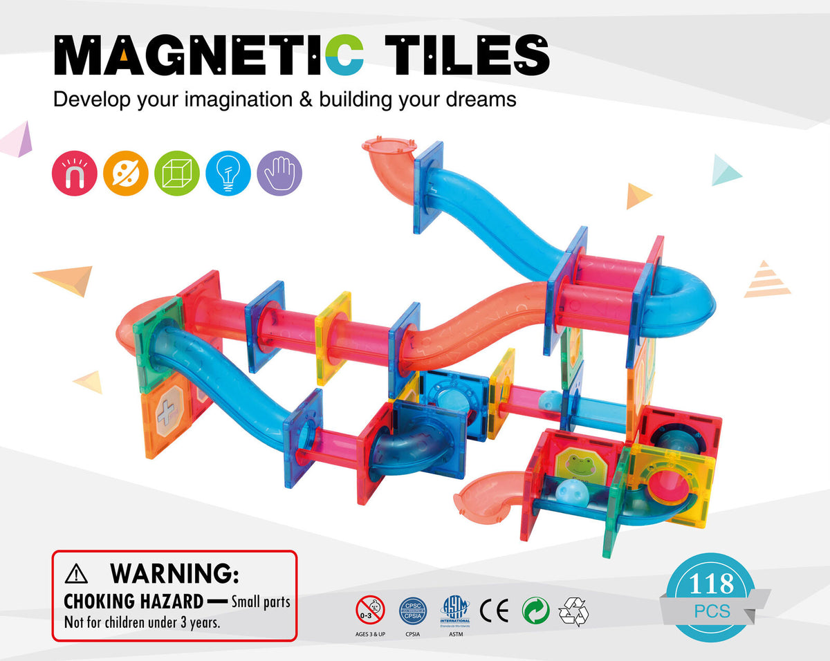118 Pcs non-toxic STEM Educational, Durable Magnetic Tiles/Puzzle with Storage Bag