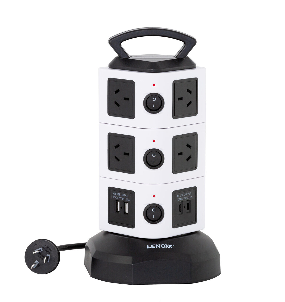 Tower Power Board with 10 Outlets + 2X USB A &amp; 2X USB C