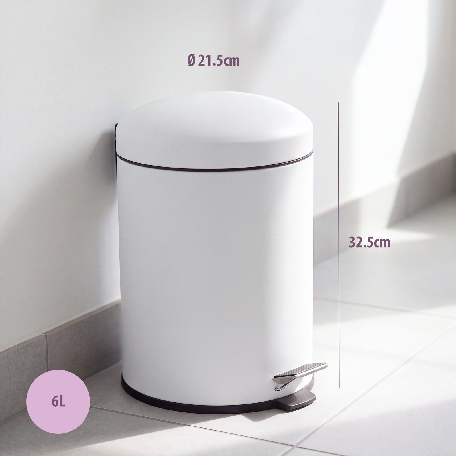 6L Compact Pedal Bin with Stainless Steel and Plastic Construction