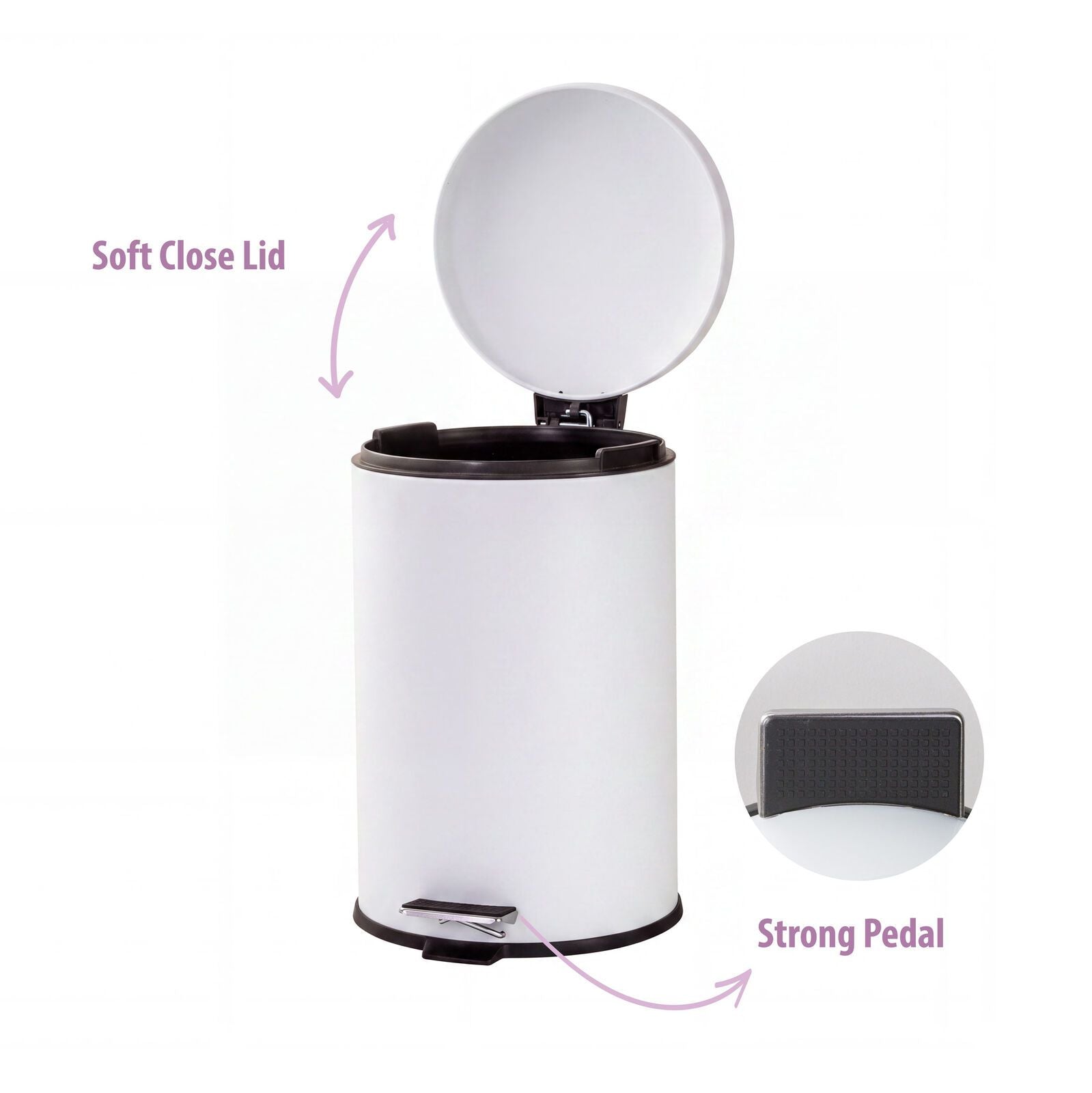 12L Pedal Bin with Stainless Steel and Plastic Construction