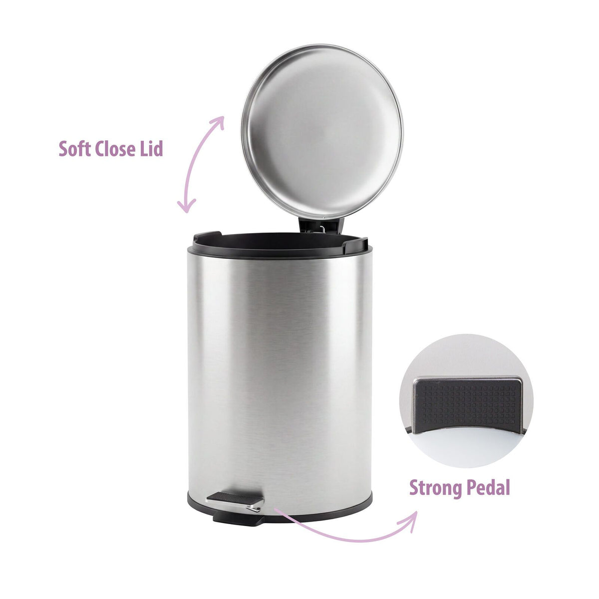 20L Pedal Bin with Stainless Steel and Plastic Construction