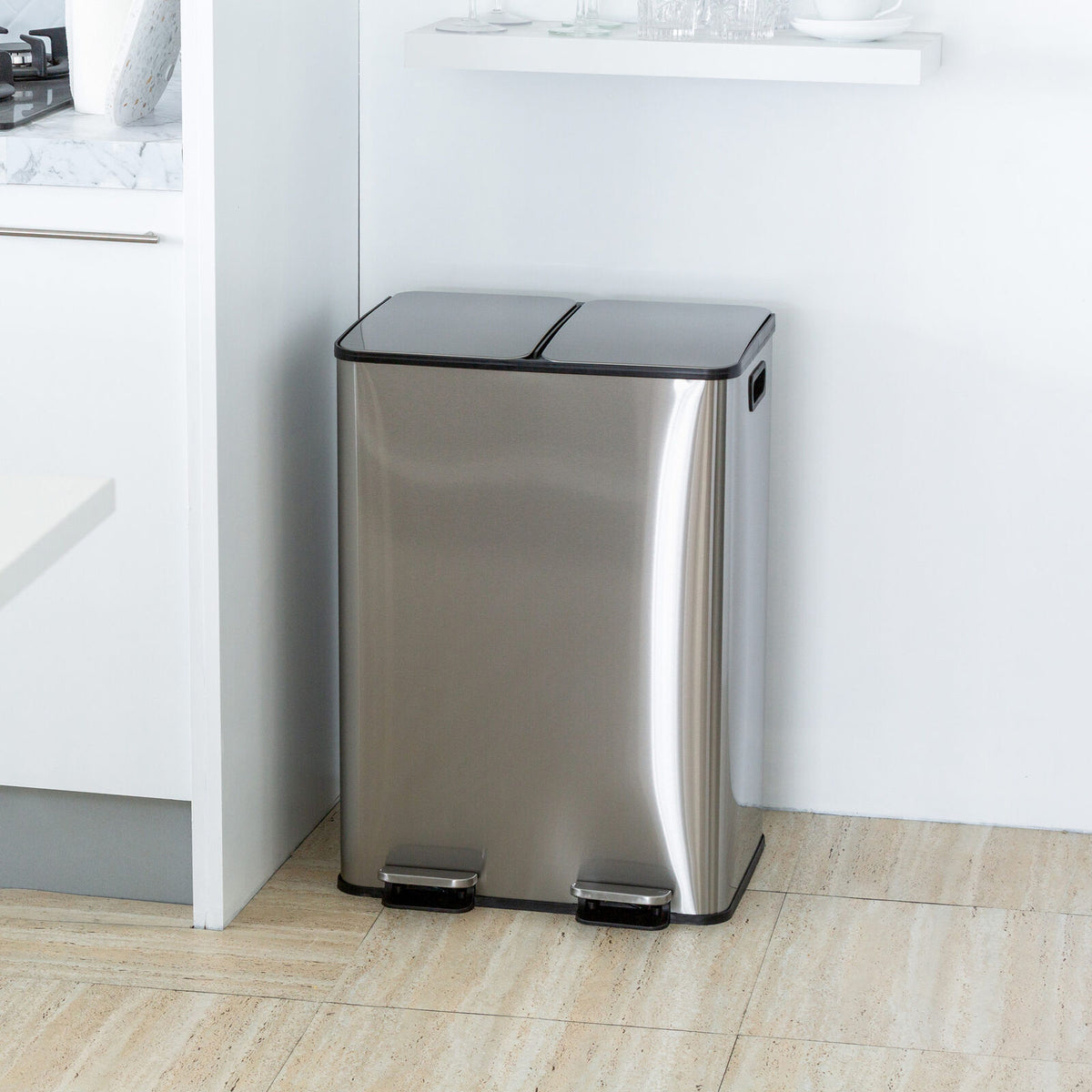 Stainless Steel Dual Compartment (30L each Section) Pedal Operation Rubbish Bin