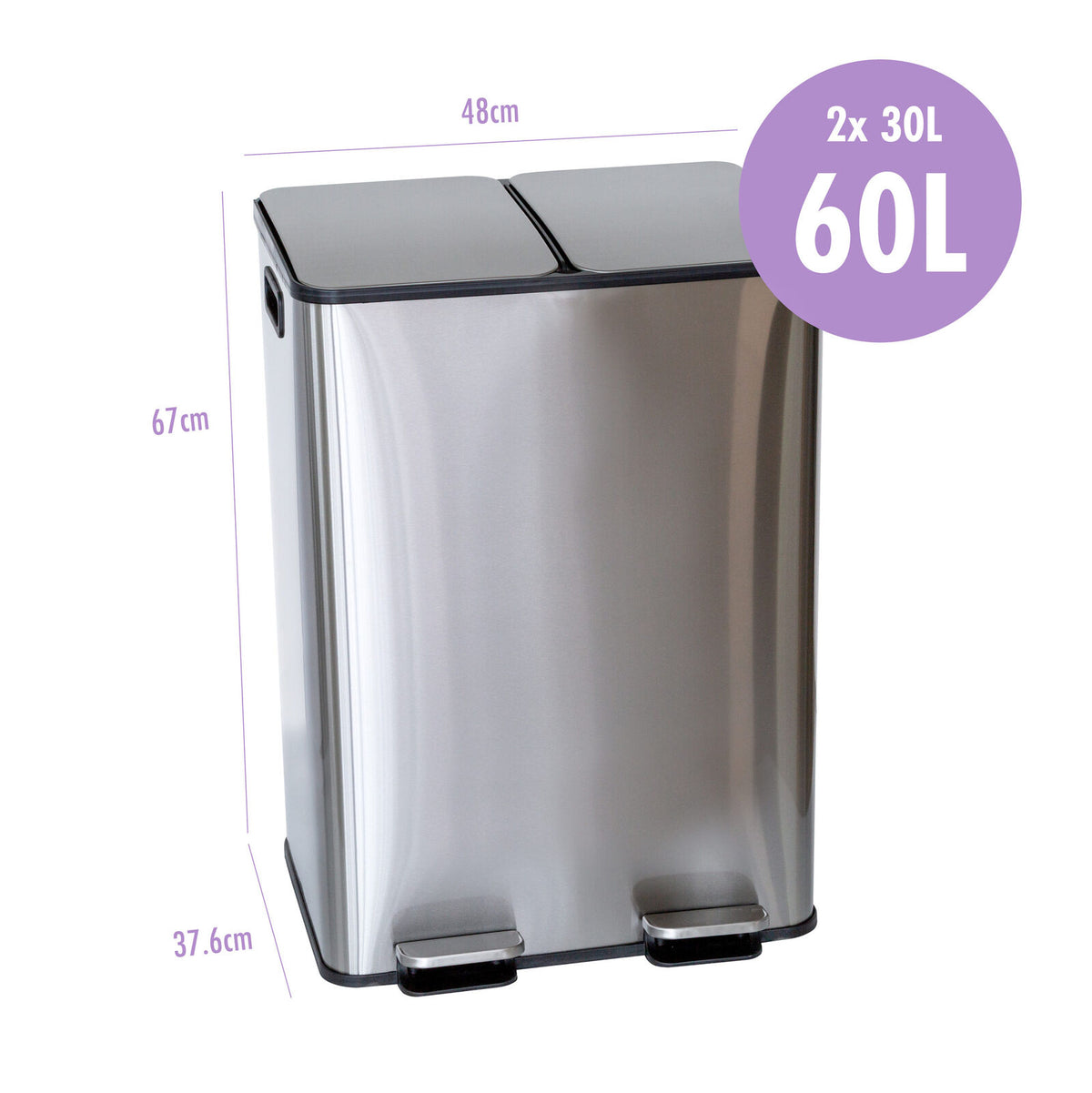 Stainless Steel Dual Compartment (30L each Section) Pedal Operation Rubbish Bin