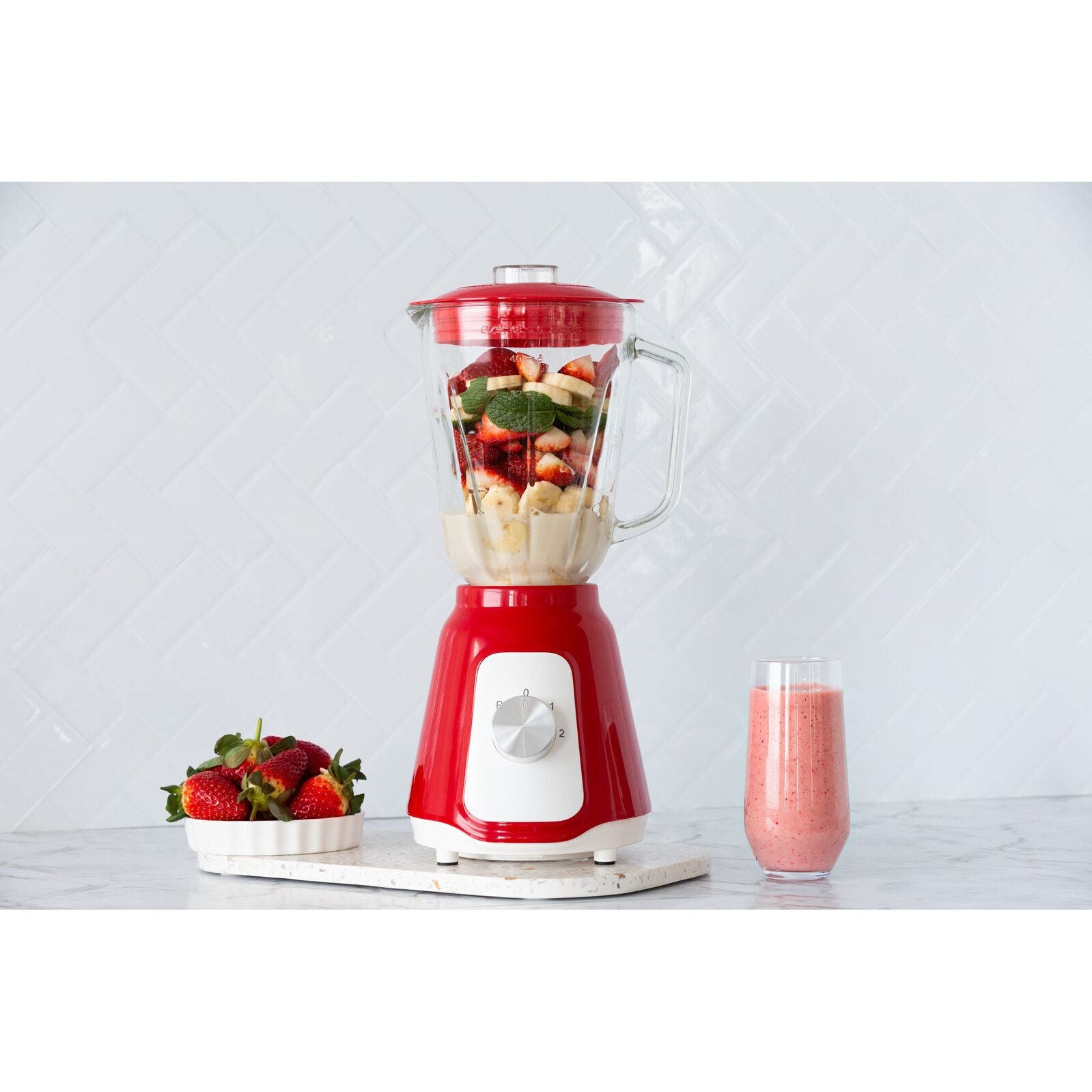 500W Glass Blender with Two Adjustable Speeds 1.5L - Red