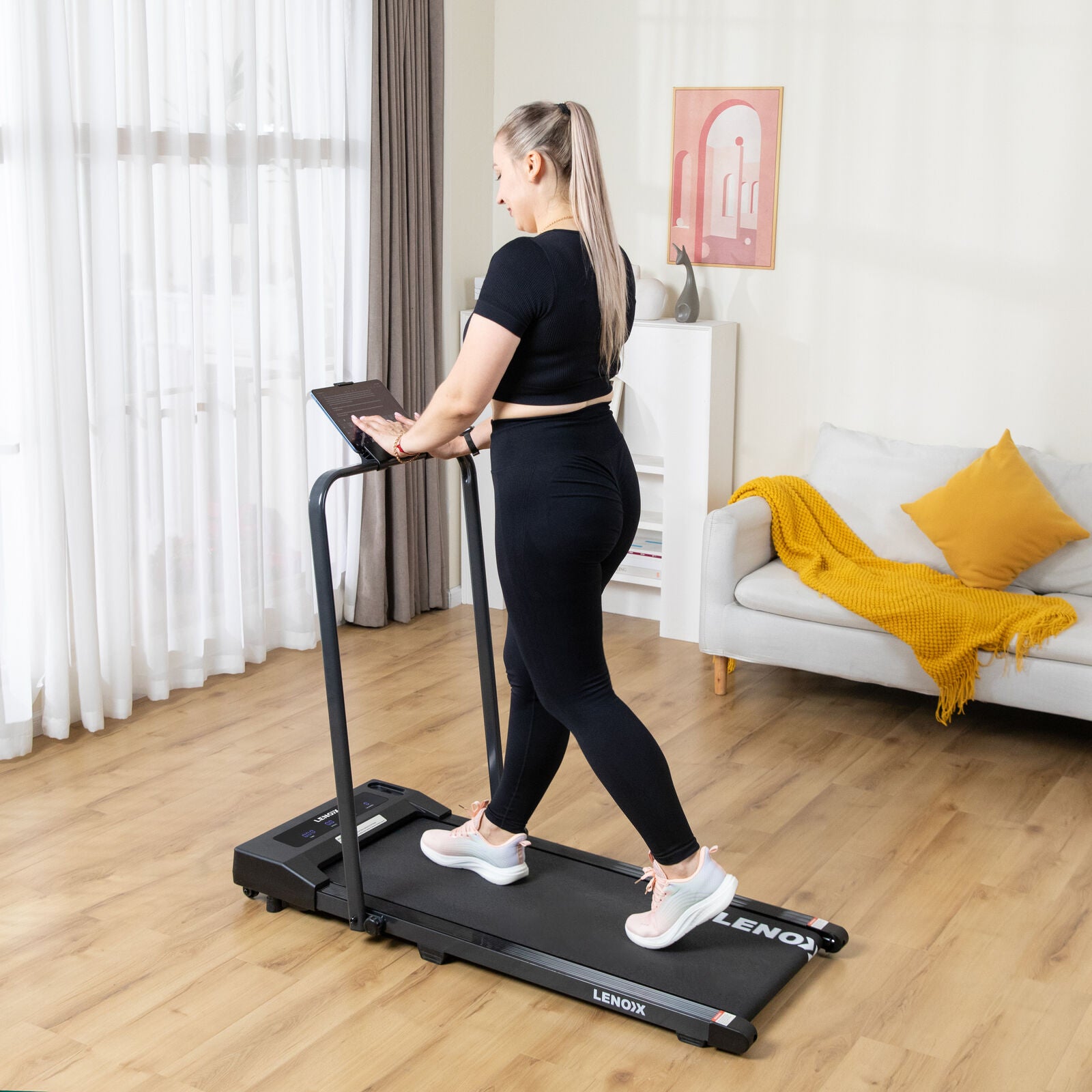 2HP Walking Pad Treadmill w/ Remote, Foldable Handrail, and Tablet Holder