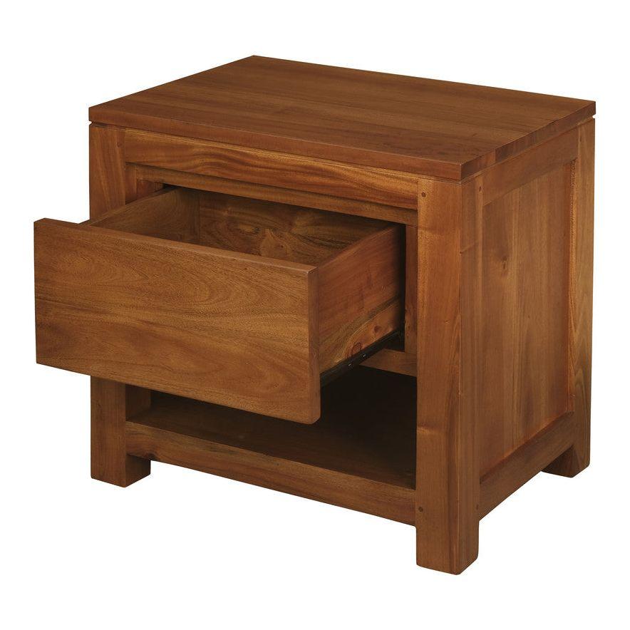 Amsterdam Solid Mahogany Timber 1 Drawer Bedside Table (Light Pecan)
