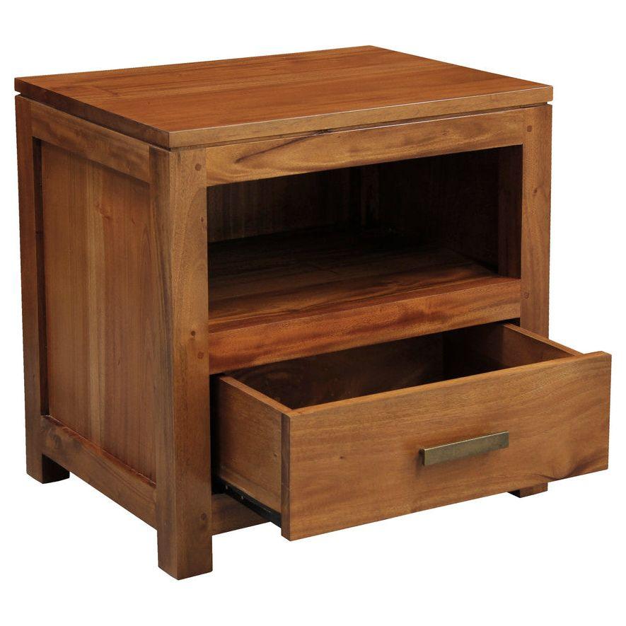 Paris 1 Drawer Solid Mahogany Timber Lamp Table (Light Pecan)