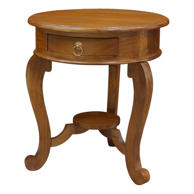Round Cabriole Leg 1 Drawer Lamp Table (Light Pecan)