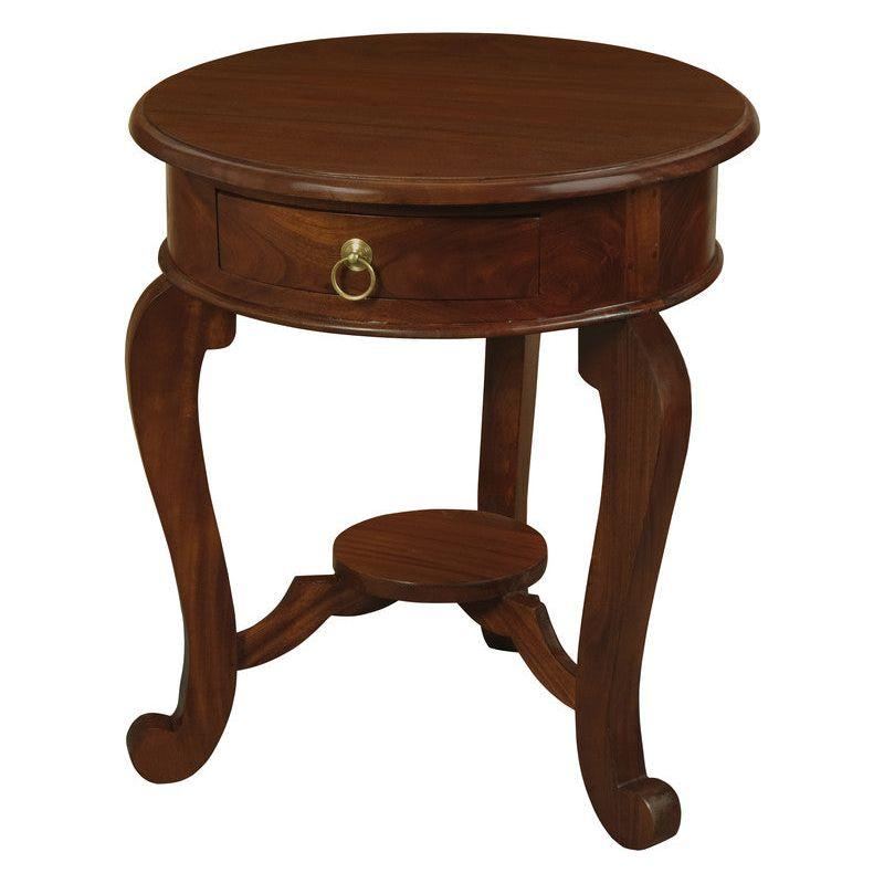 Round Cabriole Leg 1 Drawer Lamp Table (Mahogany)