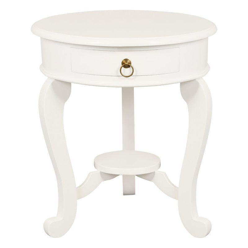 Round Cabriole Leg 1 Drawer Lamp Table (White)