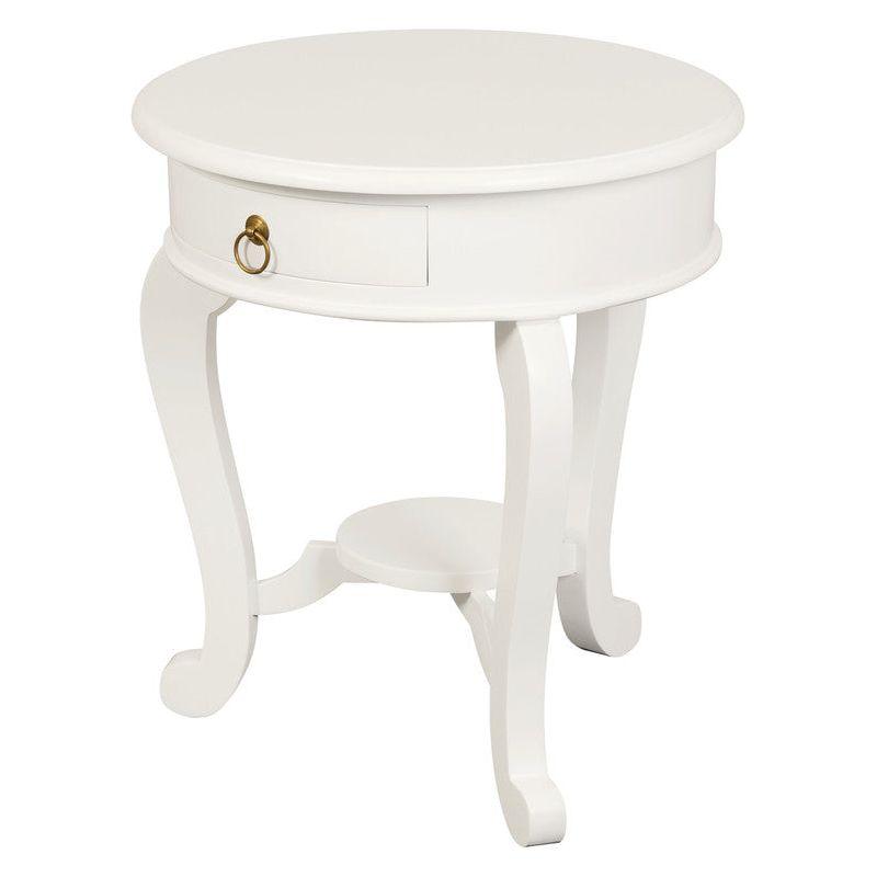 Round Cabriole Leg 1 Drawer Lamp Table (White)