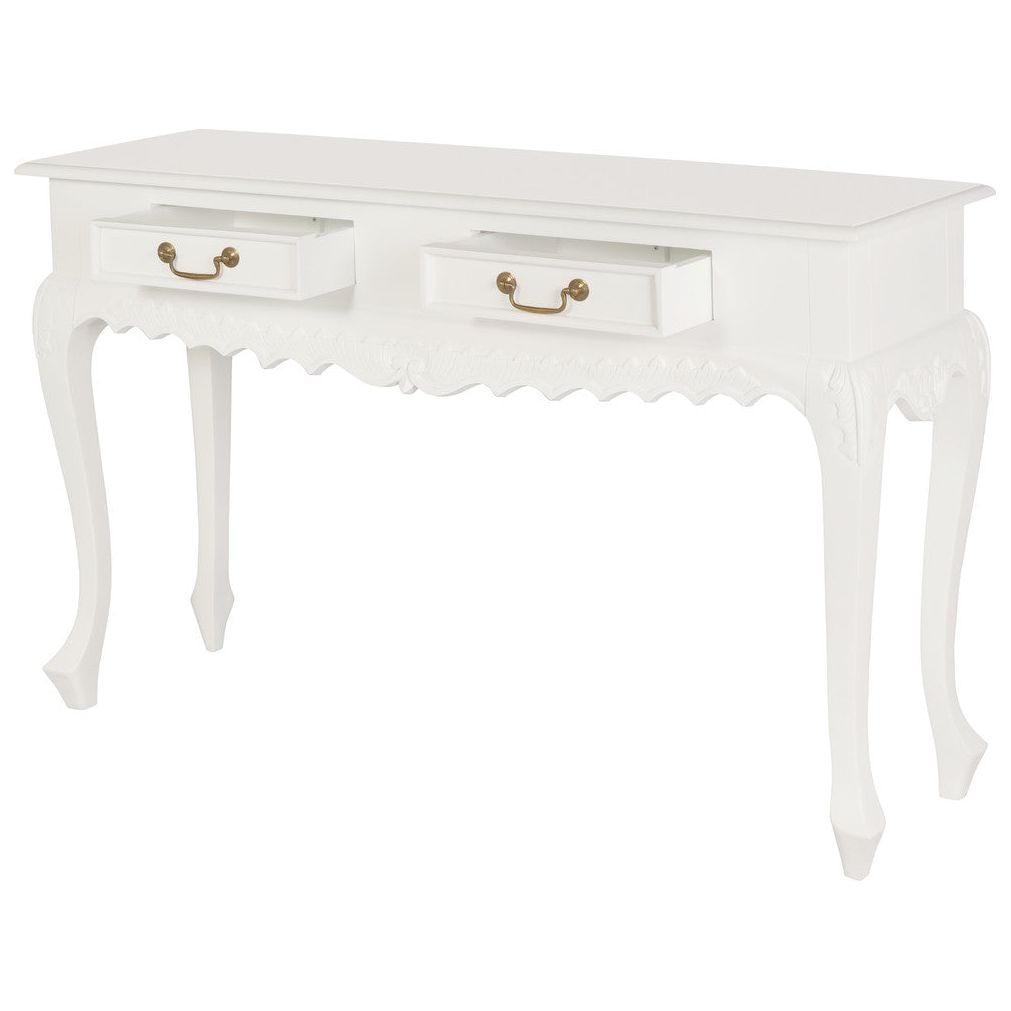 Seine 2 Drawer Carved Sofa Table (White)