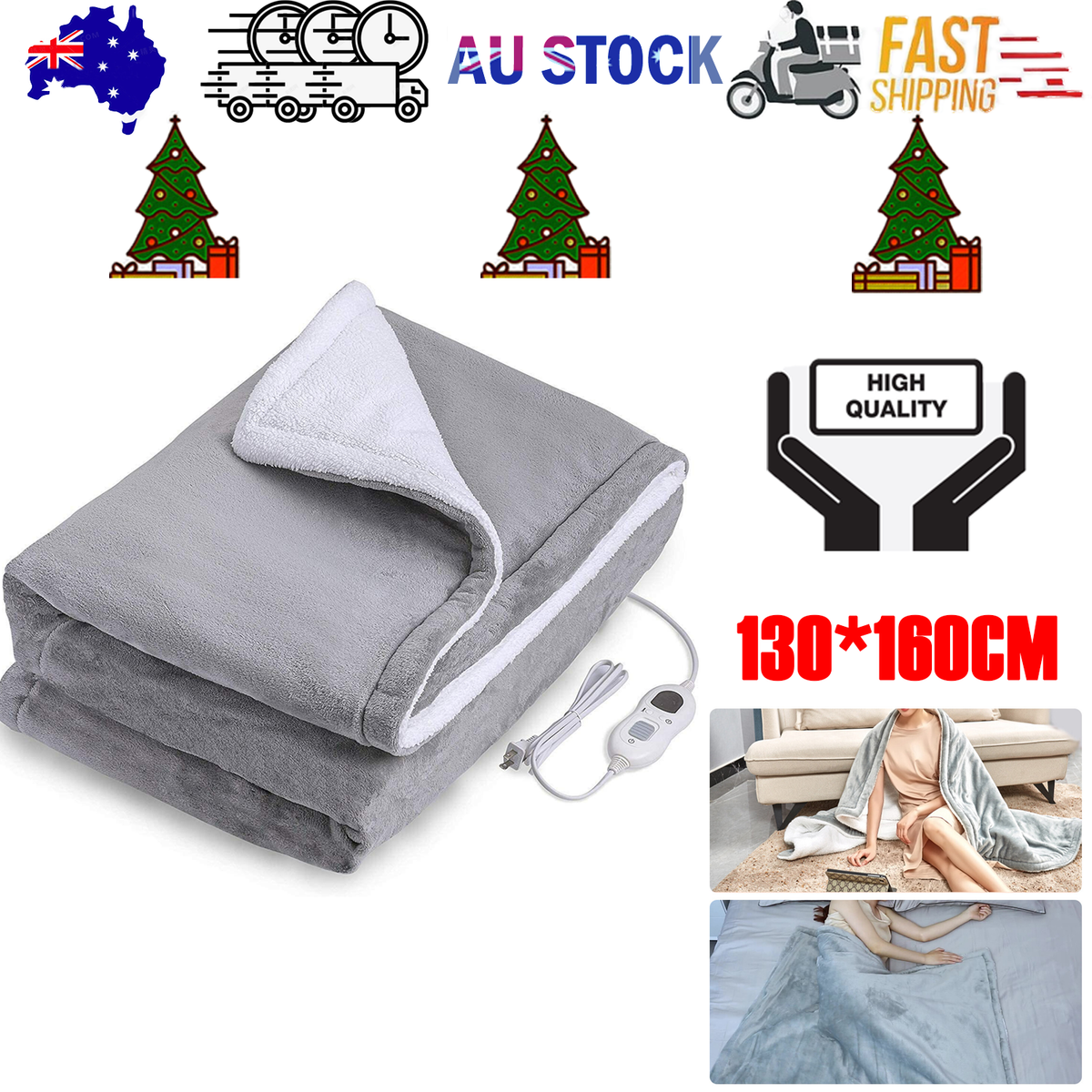 Double-side Flannel Heated Electric Throw Blanket Fast Heating Warm Washable gray
