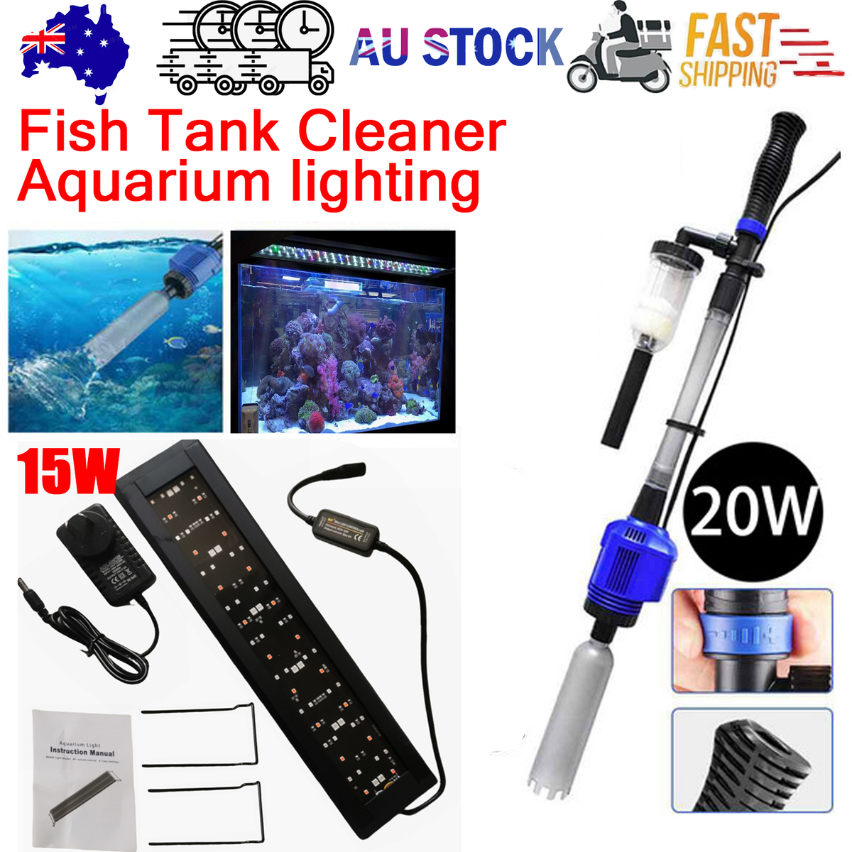Aquarium cleaner 20W 1000L/H &amp;15W/ 66LED RGBW aluminum shell bracket light 40CM/28-button control