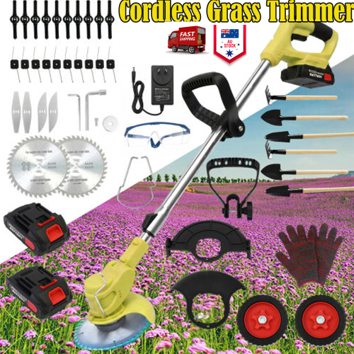Yellow Whipper Snipper Mower Cordless Grass Trimmer Lawn Cutter Battery Brushcutter