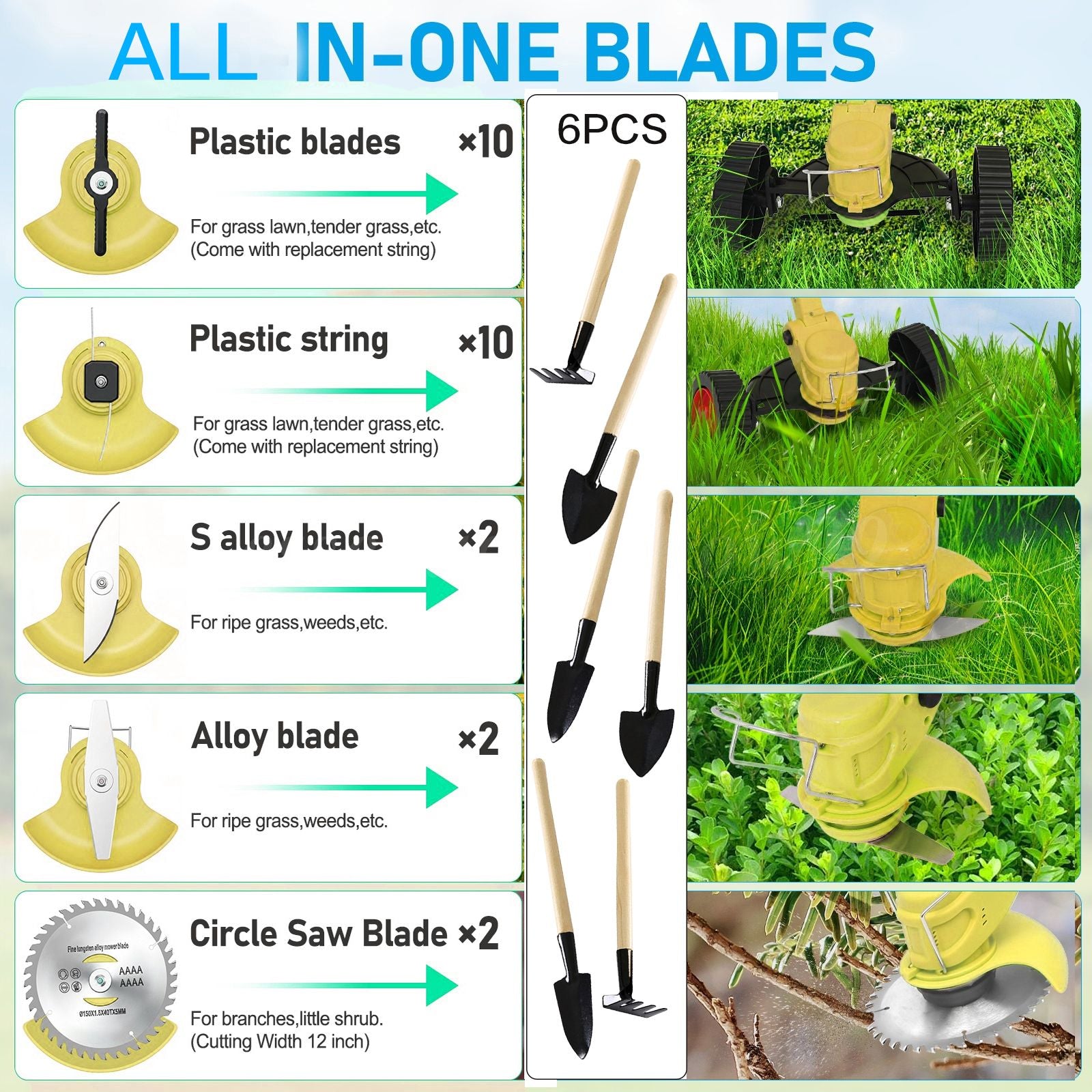 Yellow Whipper Snipper Mower Cordless Grass Trimmer Lawn Cutter Battery Brushcutter