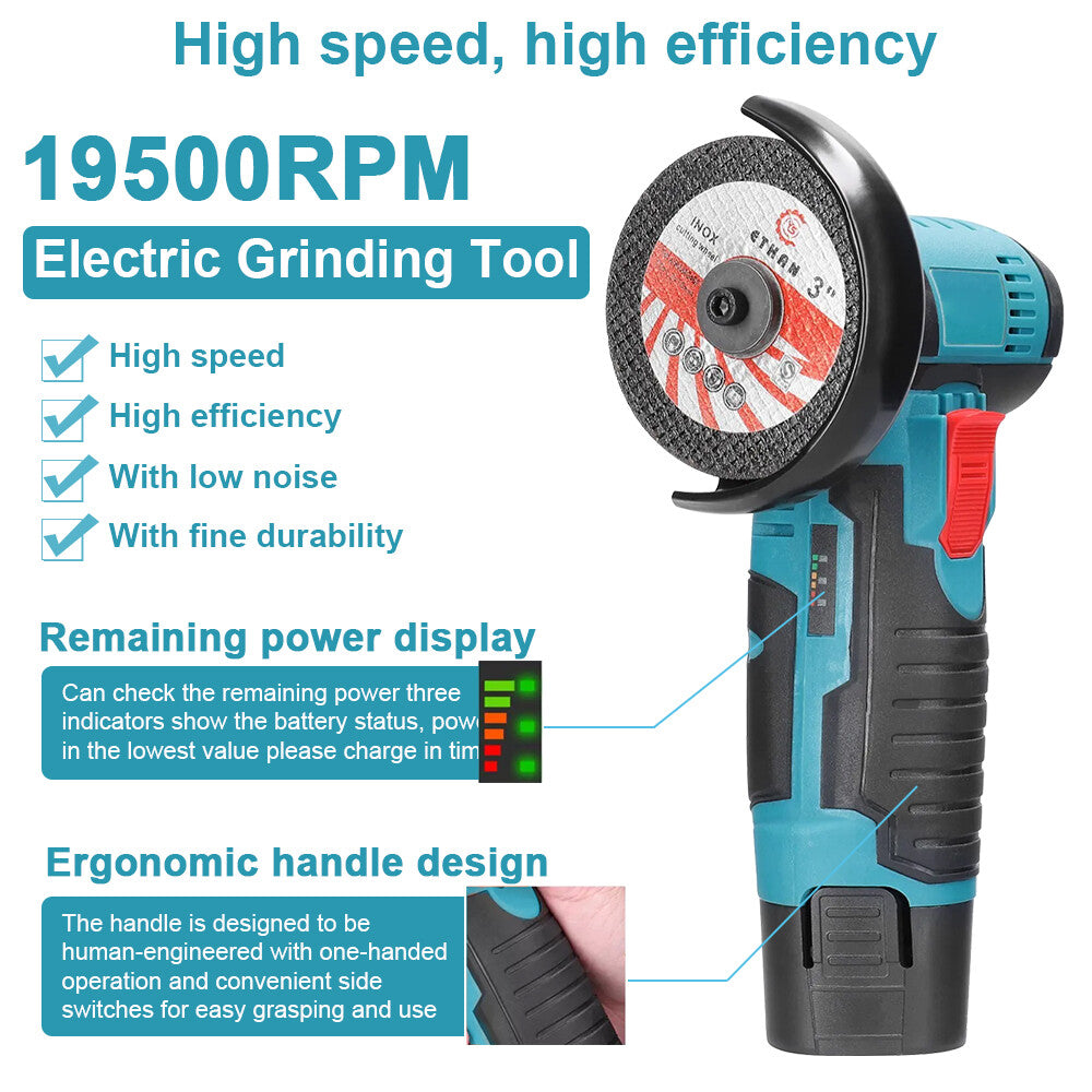 800W Mini Cordless Brushless Angle Grinder Cutting Tool W/ 2x Battery & Charger