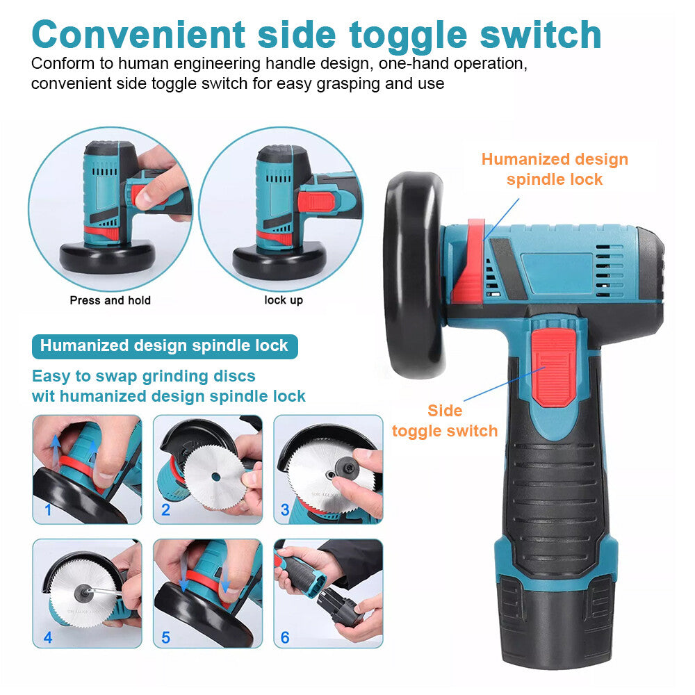 800W Mini Cordless Brushless Angle Grinder Cutting Tool W/ 2x Battery & Charger