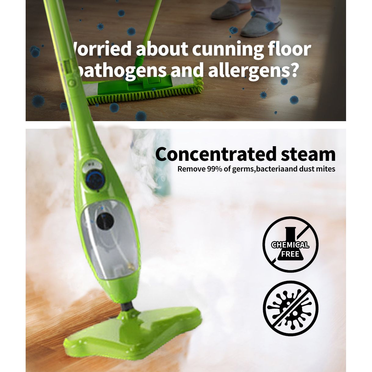 Steam Mop Handheld Carpet Cleaner High Pressure Steamer Floor Cleaning 1300W