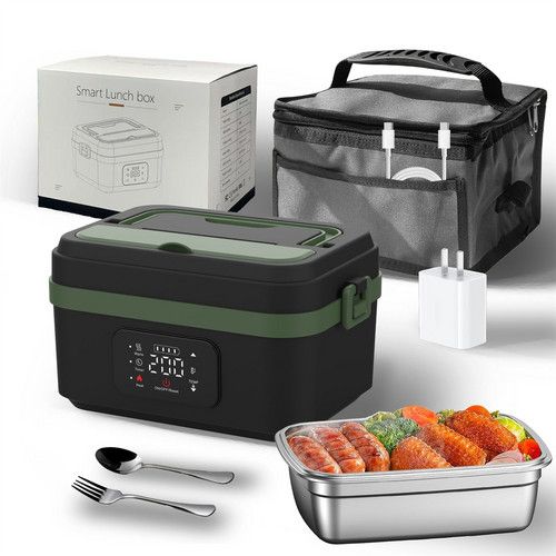 Portable 1L Cordless Electric Heated Lunch Box 16000mAh 60W 304 Stainless Steel Black&amp;Green
