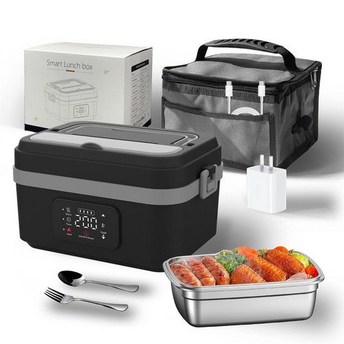 Portable 1L Cordless Electric Heated Lunch Box 16000mAh 60W 304 Stainless Steel Black&amp; Gray