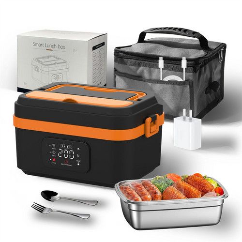 Portable 1L Cordless Electric Heated Lunch Box 16000mAh 60W 304 Stainless Steel Black&amp; orange