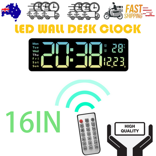 16&quot; Green gradient color Large Digital Big Jumbo LED Wall Desk Clock Display With Temperature Calendar